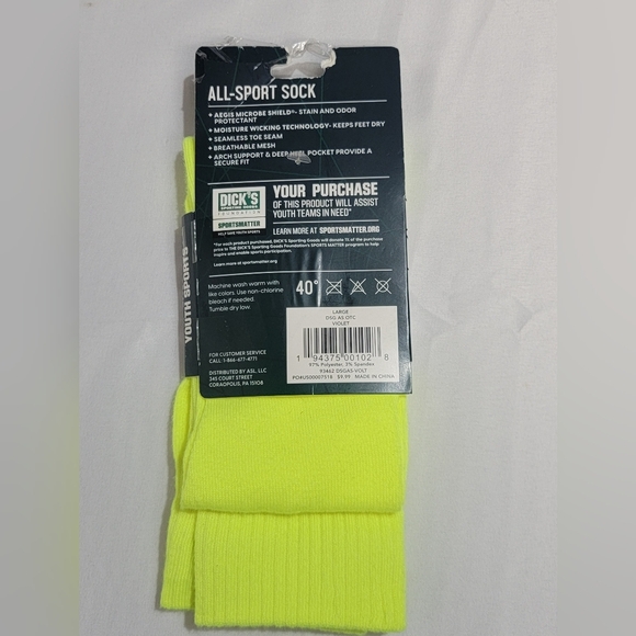 Dick's Sporting Goods All-Sport Sock Size Large 8-13 Neon Green - Picture 4 of 7